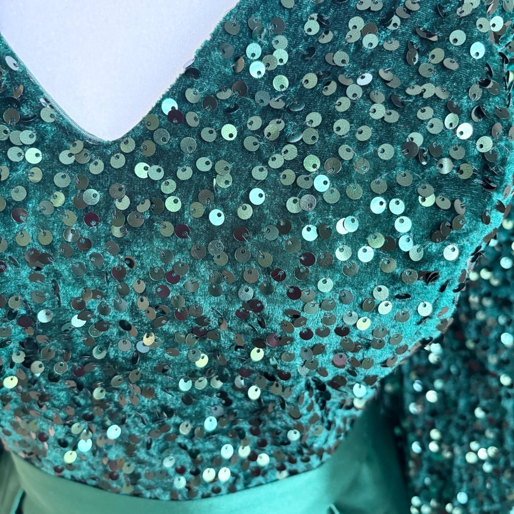 NEW Emerald Green Dress Sequin Dress with Long Sleeves NWOT Size 1XL/16W - Picture 3 of 14